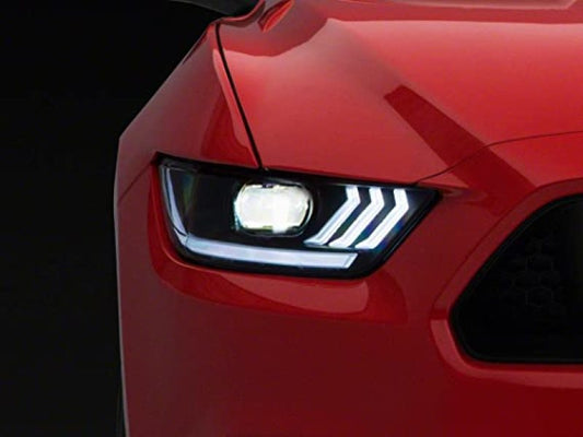 Raxiom 15-17 Ford Mustang proyector faros delanteros OEM HID bombillas - carcasa negra (lente transparente)