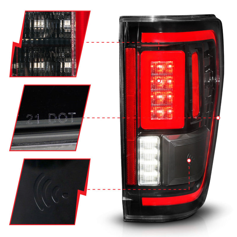 ANZO 21-23 Ford F-150 Luces traseras LED Sec. Señal con cubierta BLIS - Negra (SOLO para halógenos de fábrica)