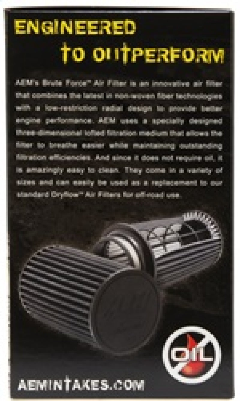 Filtro de aire cónico AEM Dryflow, diámetro interior de brida de 2,75 pulgadas, diámetro exterior de base de 6 pulgadas, diámetro exterior superior de 5,125 pulgadas, altura de 9,125 pulgadas