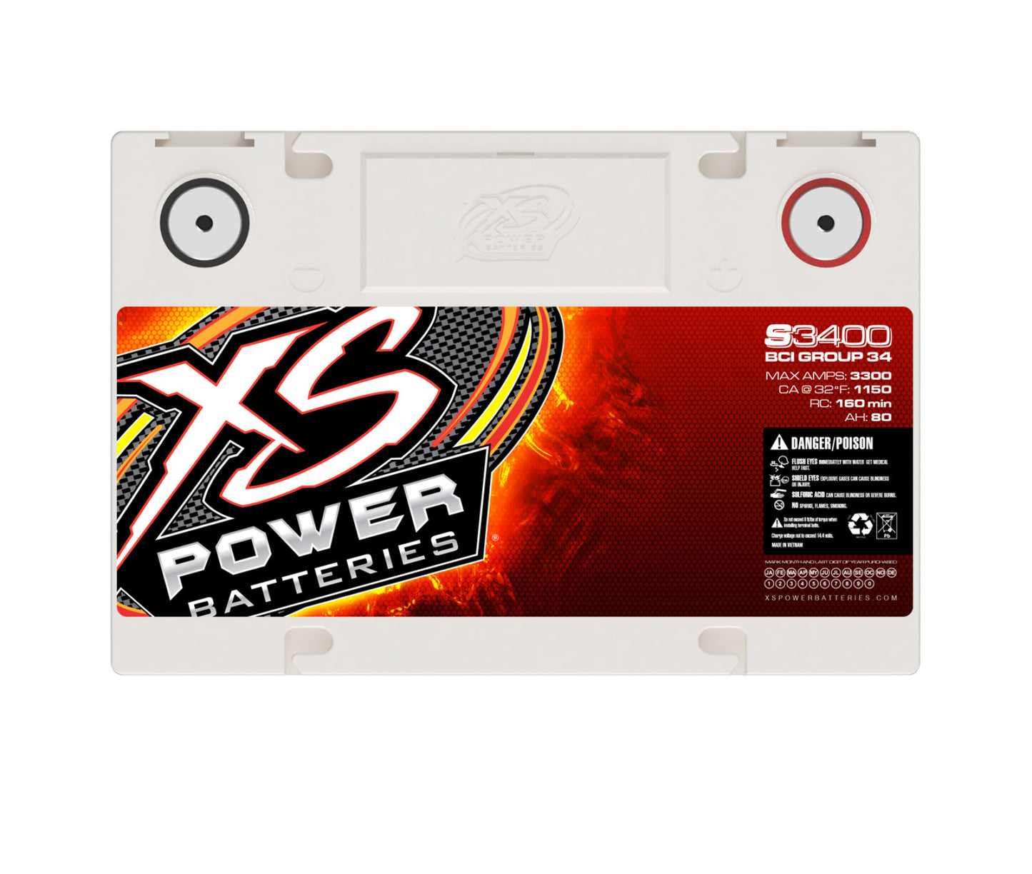 XS Power Batteries 12V AGM S Series Batteries - Automotive Terminals Included 3300 Max Amps