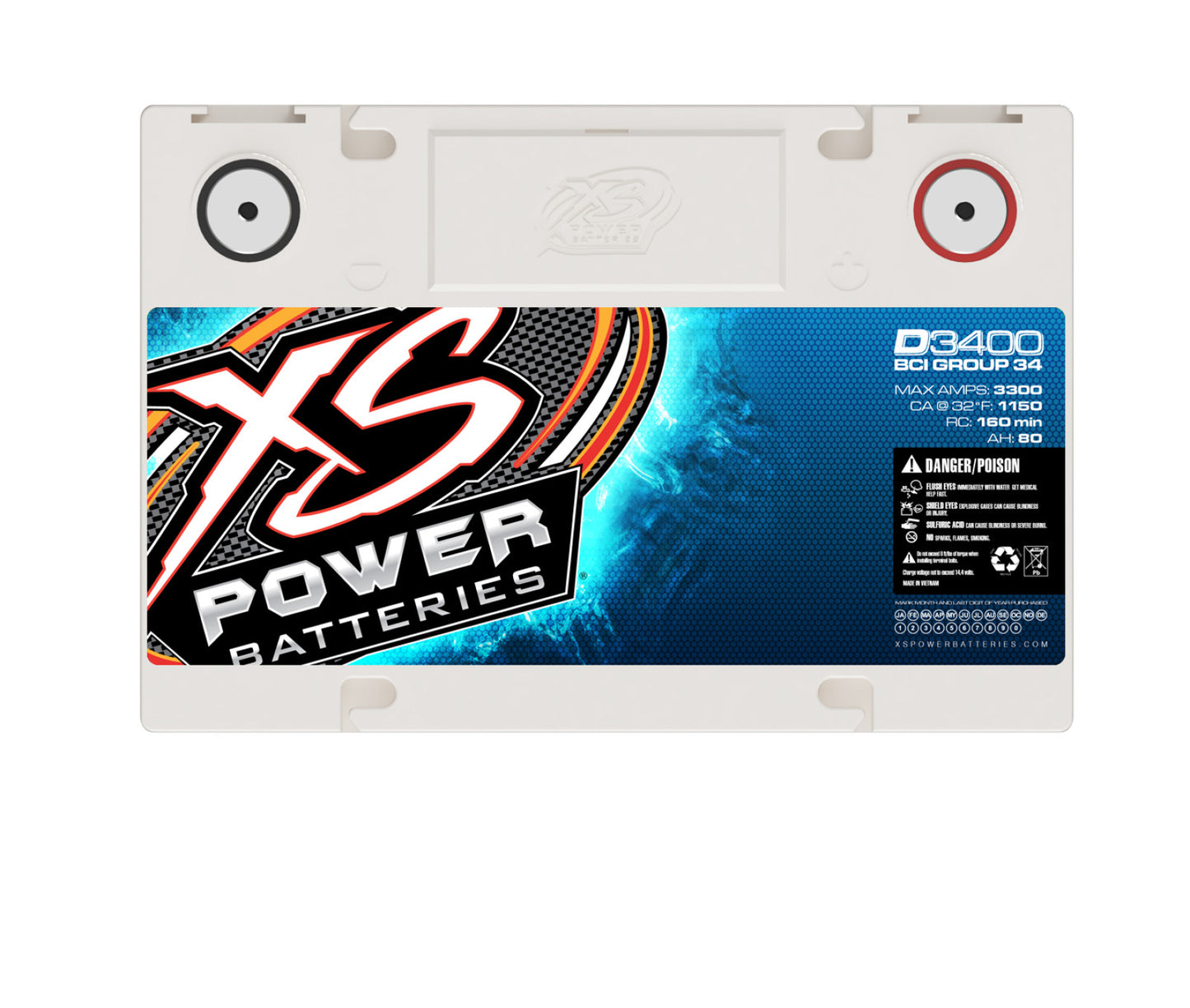 XS Power Batteries 12V AGM D Series Batteries - M6 Terminal Bolts Included 3300 Max Amps