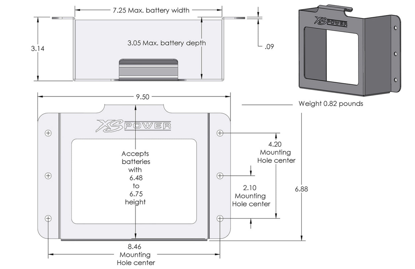 XS Power Batteries 680 Series and XP750 Stamped Aluminum Side Mount Box with Window