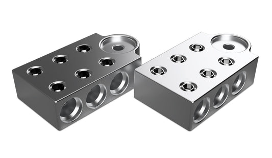 XS Power Batteries 600 Series Aluminum Terminal Blocks, 1/0, 6 Spots, M6/M8 Bolts, Pair