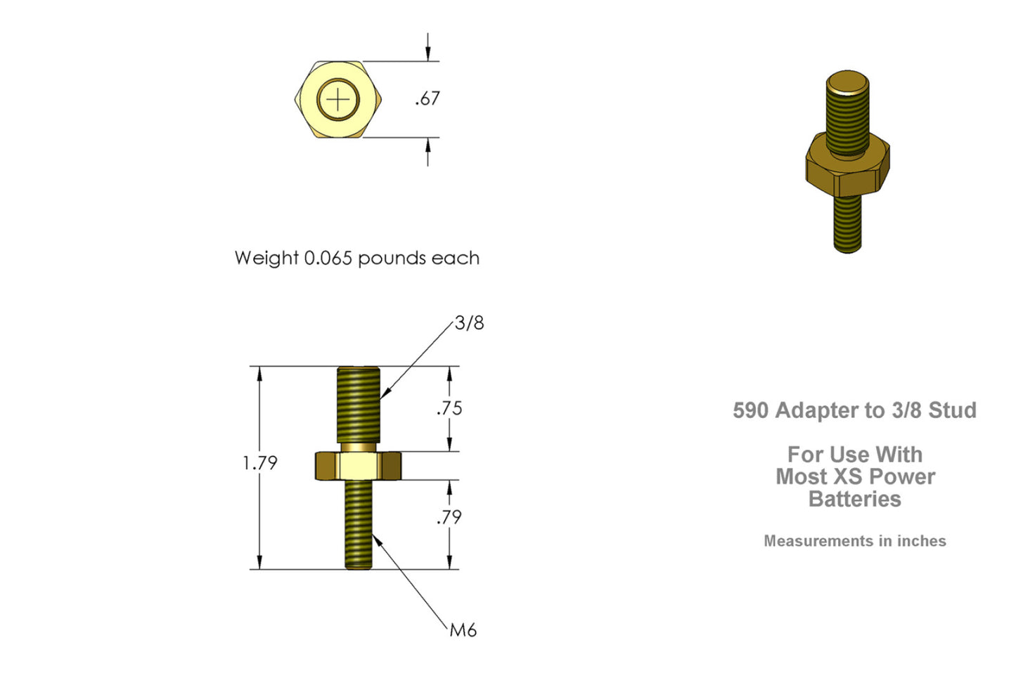 Baterías XS Power Kit de adaptador de perno de 5/16" (2) y 3/8" (2)