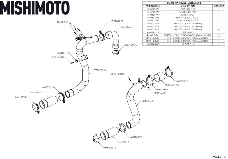 Mishimoto 21+ Bronco 2.3L Kit INT de montaje alto Tubos SL Core P