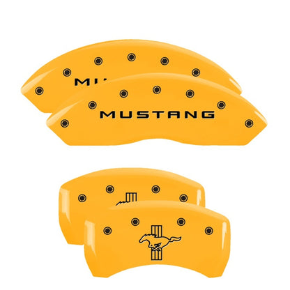 Cubiertas de pinza MGP 4 Mustang delantero grabado Barra trasera grabada y acabado Pony Yellow negro ch