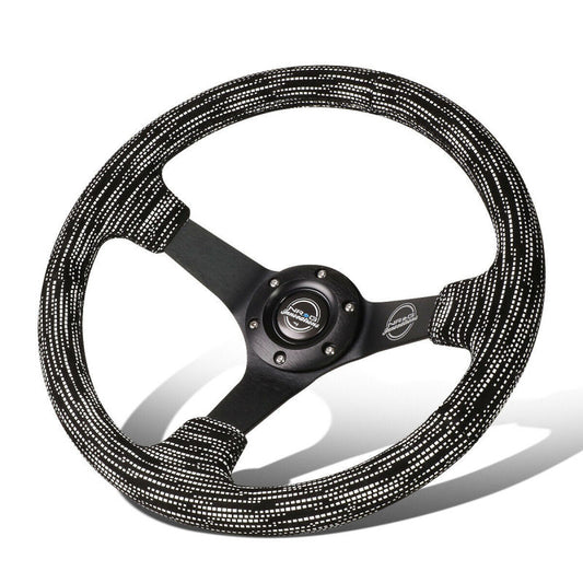 Volante reforzado NRG (350 mm / 3 pulgadas de profundidad) Microfibra/costura negra con radios negros mate de 5 mm