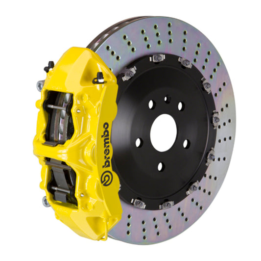 Brembo 15-23 Mustang GT (S550) Front GT BBK 6 Piston Cast 405x34 2pc Rotor Drilled- Yellow