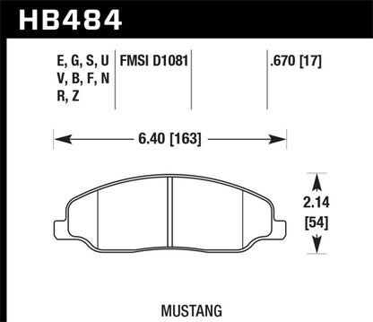 Pastillas de freno delanteras Hawk 05-10 Ford Mustang GT y V6 / 07-08 Shelby GT HP+ Street