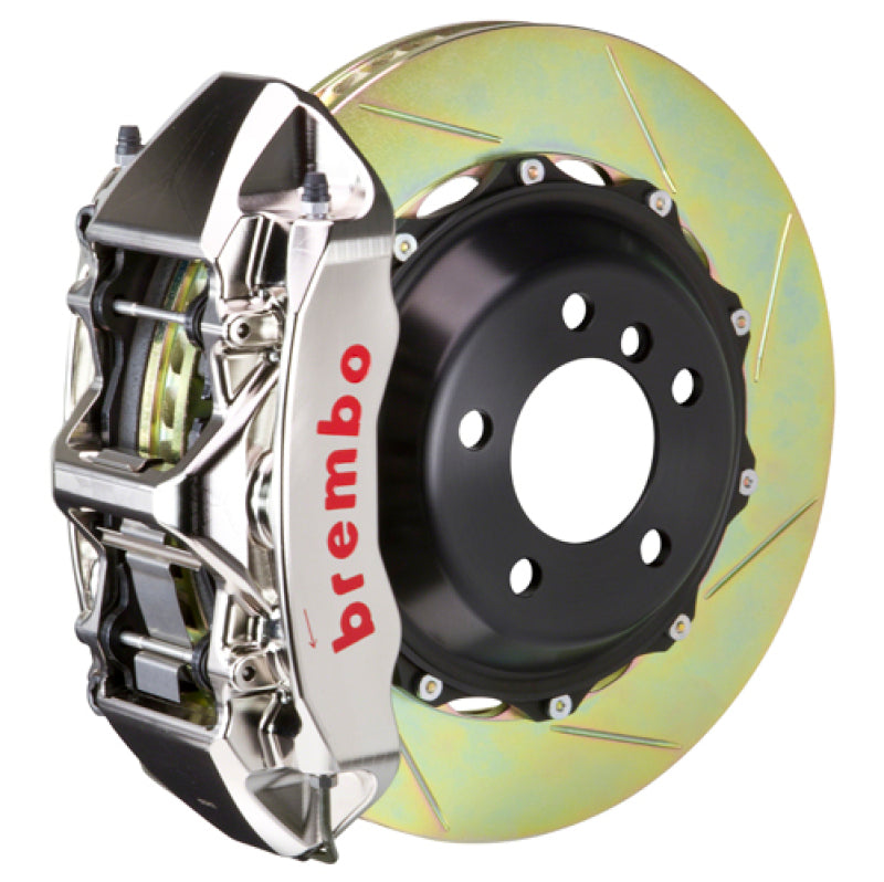 Brembo 05-14 Mustang GT Excl non-ABS Fr GTR BBK 6Pis Billet 355x32 2pc Rotor Slotted Type1-Nickel