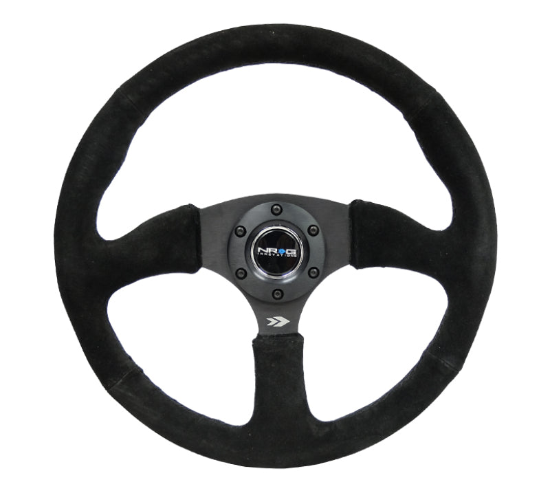 NRG Reinforced Steering Wheel (350mm / 2.5in. Deep) Blk Suede Comfort Grip w/5mm Matte Blk Spokes