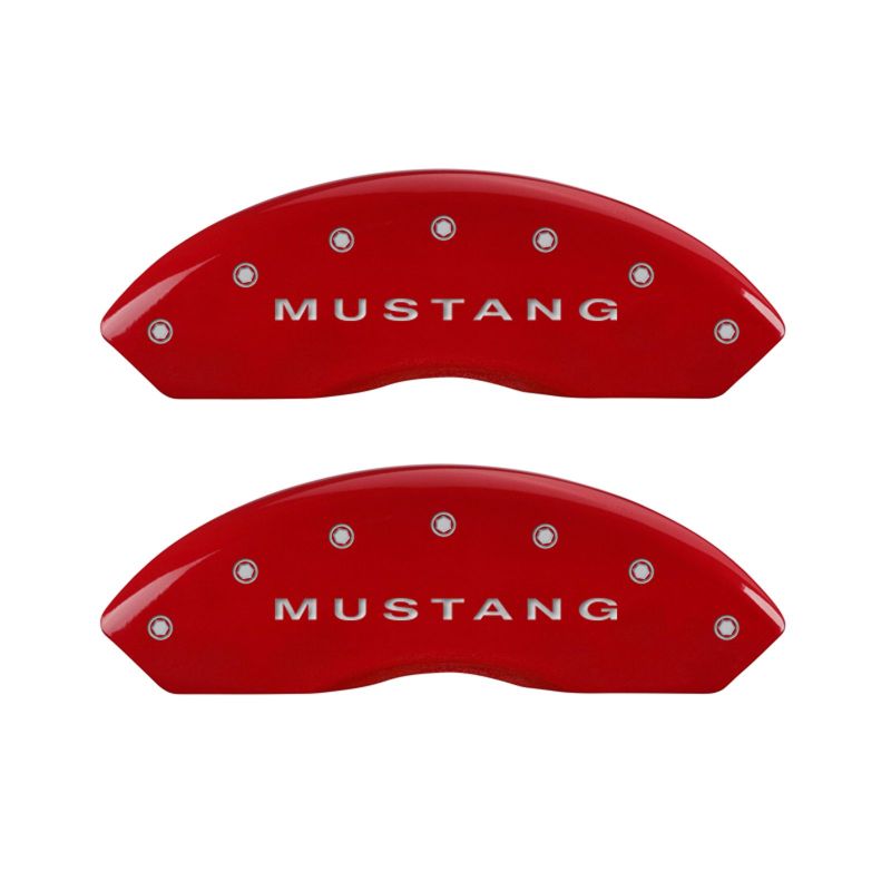 Cubiertas de pinza MGP 4 Mustang delantero grabado Barra trasera grabada y acabado en rojo Pony plateado ch