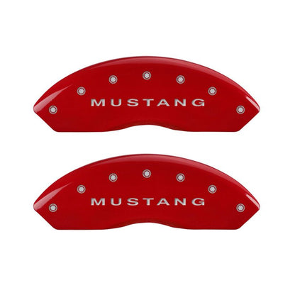 Cubiertas de pinza MGP 4 Mustang delantero grabado Barra trasera grabada y acabado en rojo Pony plateado ch