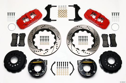 Wilwood AERO4 Kit de freno trasero P de 14,00 pulgadas, color rojo taladro, Mustang 2005-2014