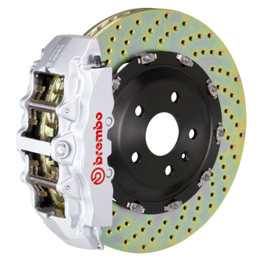 Brembo 15-23 Mustang GT/V6/EcoBoost Front GT BBK 6 Piston Cast 380x34 2pc Rotor Drilled-Silver