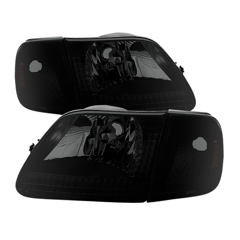 Xtune Ford F150 97-03 Faros delanteros de cristal con esquina negra ahumada HD-JH-FF15097-SET-AM-BSM