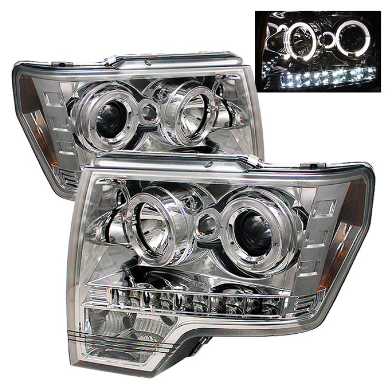 Spyder Ford F150 09-14 Faros delanteros proyectores Modelo halógeno - LED Halo LED Chrm PRO-YD-FF15009-HL-C