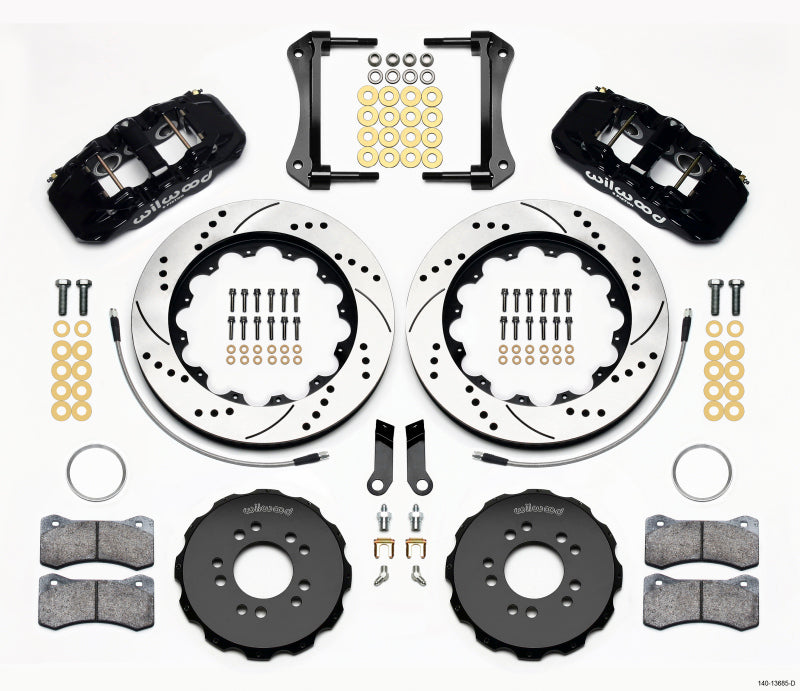 Kit de sombrero delantero Wilwood AERO6 14.00 Perforado Mustang 2005-2014 con suspensión BMR. con líneas