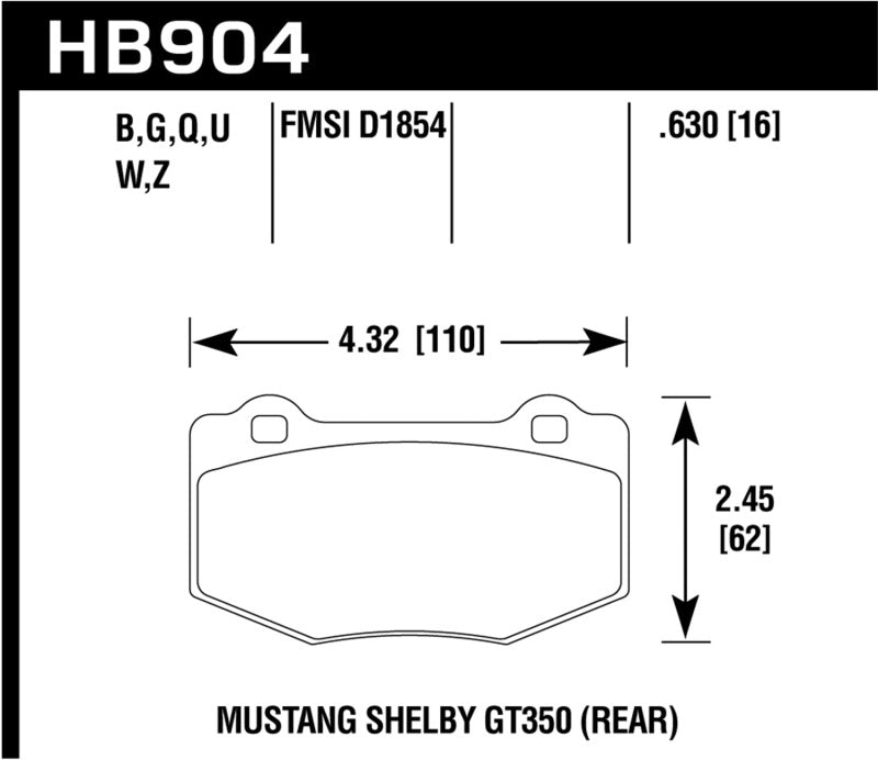 Hawk 15-17 Ford Mustang Shelby GT350/GT350R DTC-60 Race Rear Brake Pads