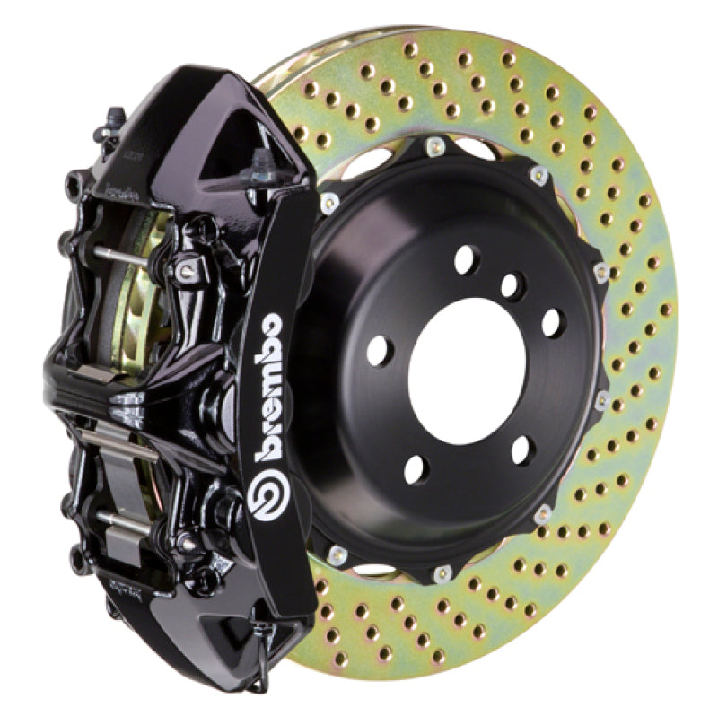 Brembo 05-14 Mustang GT Excl non-ABS Equipped Fr GT BBK 6Pist Cast 355x32 2pc Rtr Drill-Black