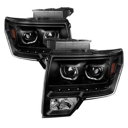 Xtune Ford F150 09-14 Faros delanteros proyectores halógenos solo modelo LED Halo negro PRO-JH-FF15009-CFB-BK