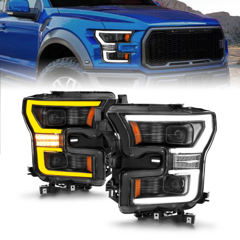 ANZO 15-17 Ford F-150 LED Projector Headlights - w/ Light Bar Switchback Black Housing