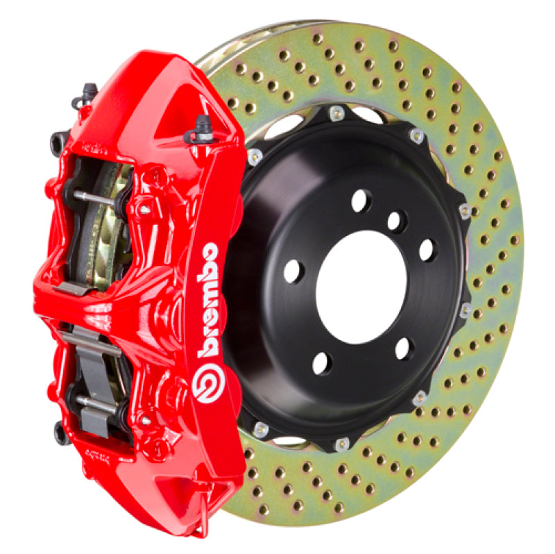 Brembo 05-14 Mustang GT Excl non-ABS Equipped Fr GT BBK 6Pist Cast 380x32 2pc Rotor Drilled-Red