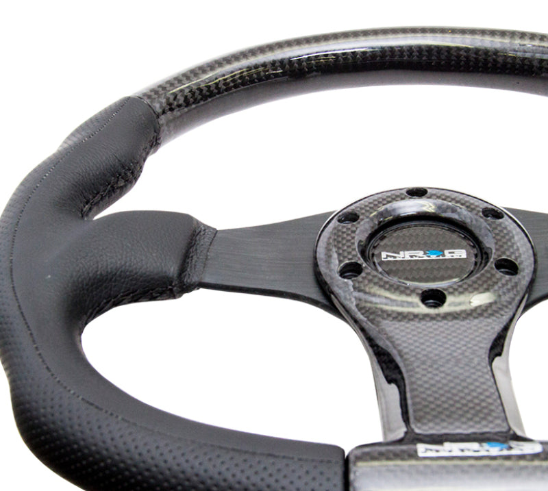 NRG Carbon Fiber Steering Wheel (350mm) Oval Shape Black w/Leather Trim