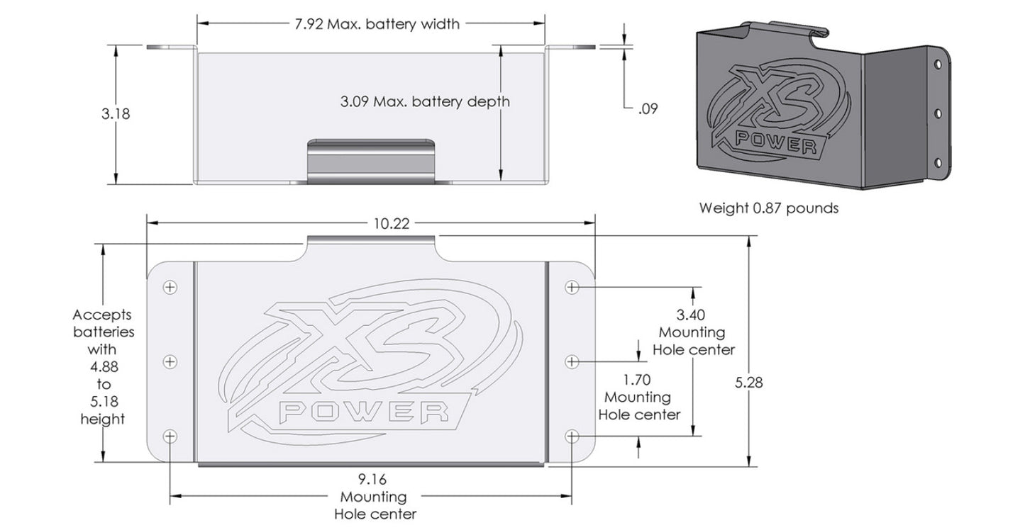 XS Power Baterías Serie 375 Caja de montaje lateral de aluminio estampado sin ventana