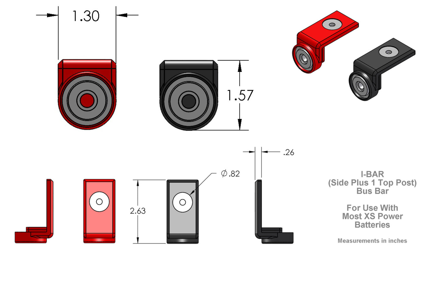 Adaptador de terminal lateral y superior I-BAR de baterías XS Power