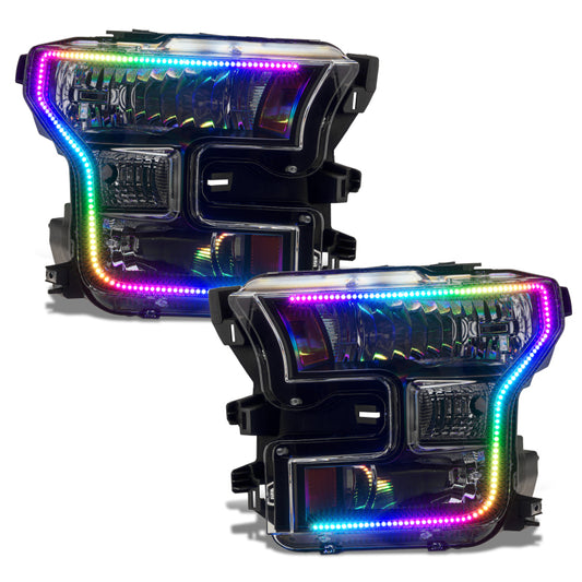 Oracle 15-17 Ford F-150 Dynamic RGB+A Pre-Assembled Headlights Halogen - Black Edition - ColorSHIFT