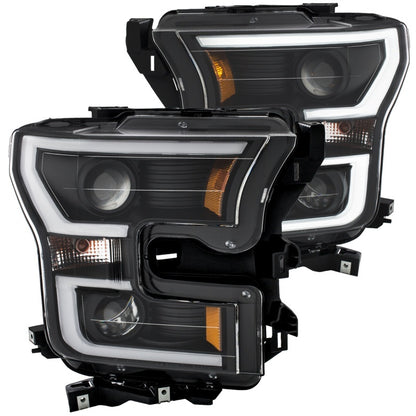 ANZO 2015-2017 Ford F-150 Projector Headlights w/ Plank Style Switchback Black w/ Amber