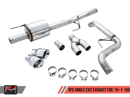 AWE Tuning 2015+ Ford F-150 0FG Single Exit Performance Exhaust System w/4.5in Chrome Silver Tips