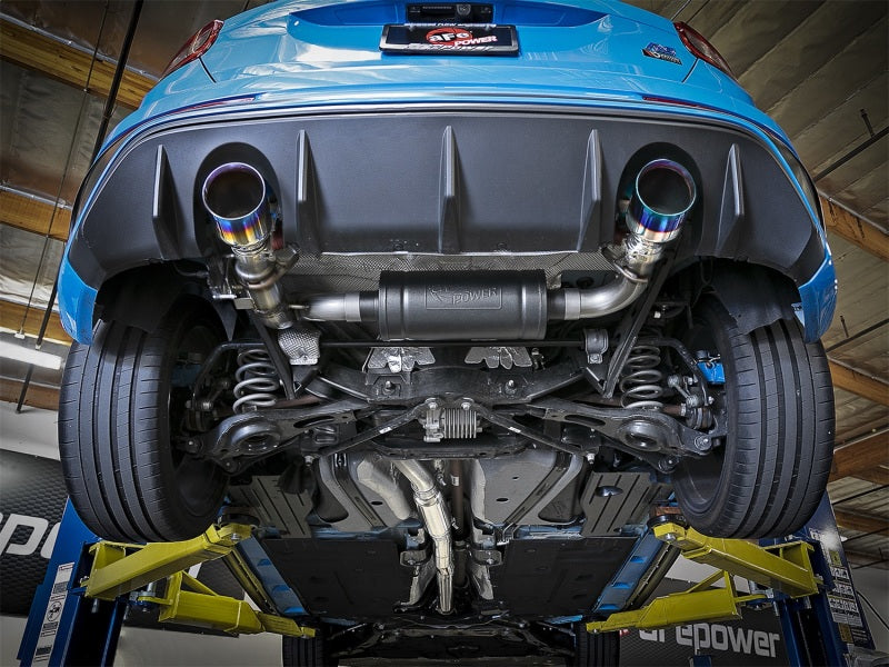 aFe Takeda Sistema de escape Cat-Back de 3 pulgadas 304 SS con punta de llama azul 16-18 Ford Focus RS I4-2.3L (t)