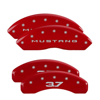 Tapas de pinza MGP 4 Delanteras grabadas 2015/Mustang Traseras grabadas 2015/37 Acabado rojo plata ch