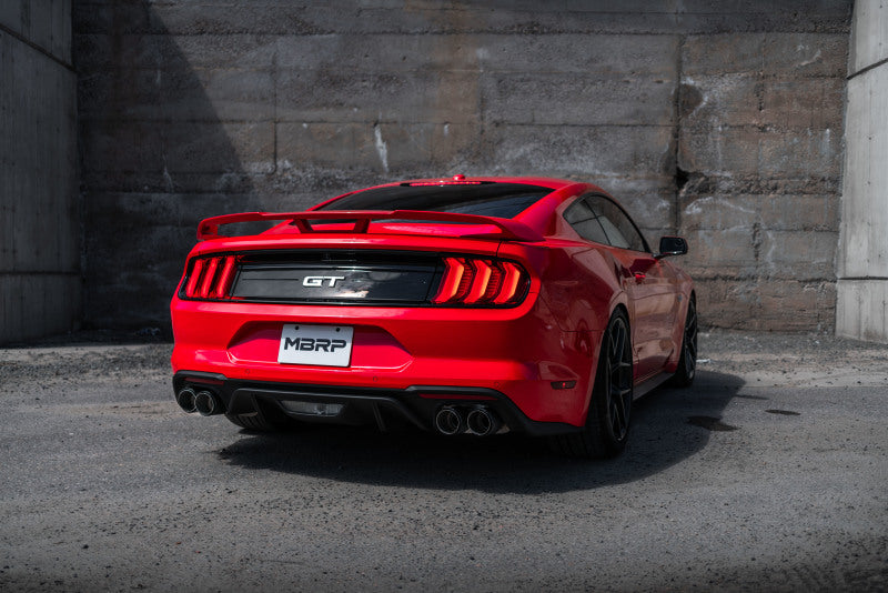 MBRP 18-20 Ford Mustang GT 5.0 w/ Quad Tip Active Exhaust Cat Back Split Rear T304 w/ Carb Fib Tips