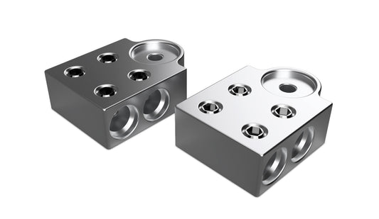 XS Power Batteries 600 Series Aluminum Terminal Blocks, 1/0, 4 Spots, M6/M8 Bolts, Pair