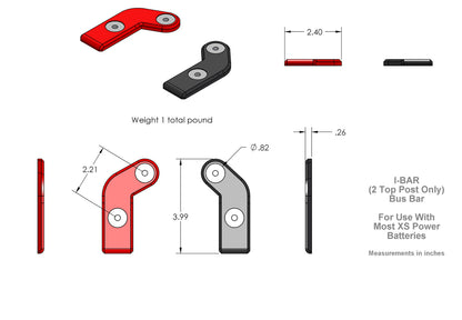 Adaptador de terminal marino I-BAR de XS Power Baterías con pernos de 5/16" y 3/8" - Solo superior