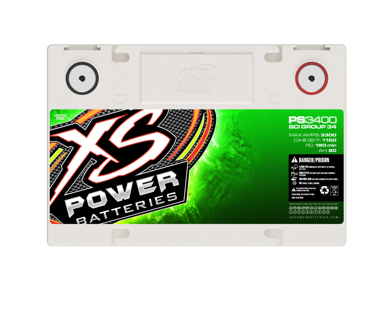 XS Power Batteries 12V AGM Powersports Series Batteries - M6 Terminal Bolts Included 3300 Max Amps