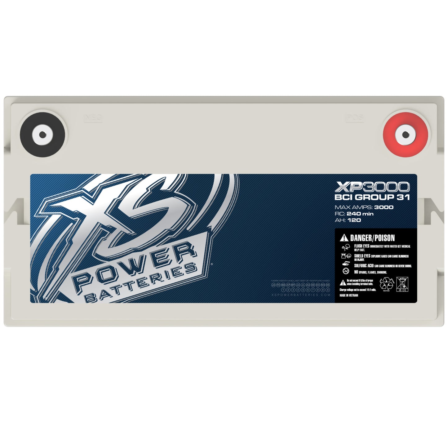 XS Power Batteries 12V AGM XP Series Supplemental Batteries - M6 Terminal Bolts Included 3000 Max Amps